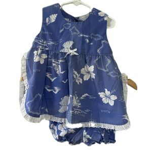 Vintage Hoku Toddler Girl Hawaiian Tropical Lace Trim 2 Piece Bloomer Outfit 4